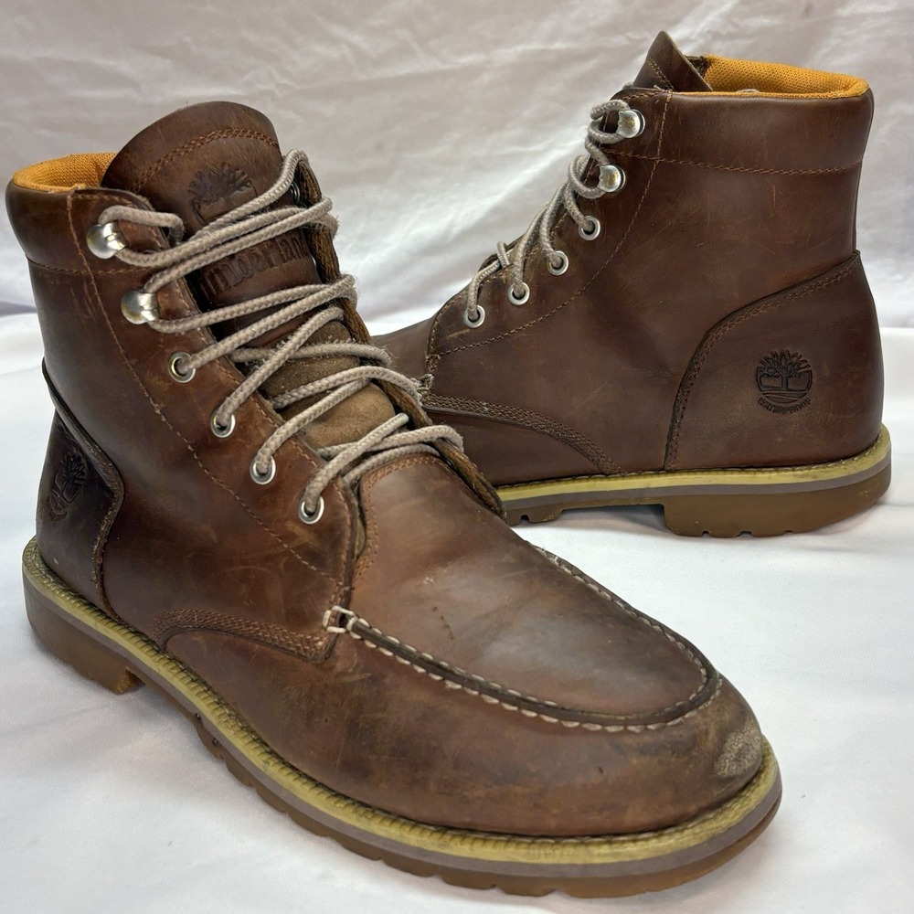 Timberland Redwood Falls Moc Toe Boots Mens 9 Rust Brown Waterproof Leather